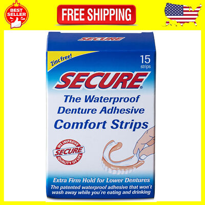 Secure Comfort Strips Waterproof Denture Adhesive - Zinc Free - Extra Firm Hold