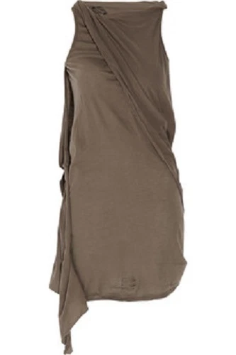 ABITO IN JERSEY DRAPPEGGIATO DRKSHDW DI RICK OWENS S S2012 POLVERE SCURA ASIMMETRICA NUOVO CON ETICHETTE taglia S