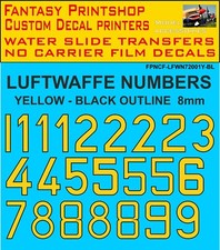 German Luftwaffe  Numbers YELLOW - BLACK OUTLINE  8mm  FPNCF-LFWN72001Y-BL  1/72