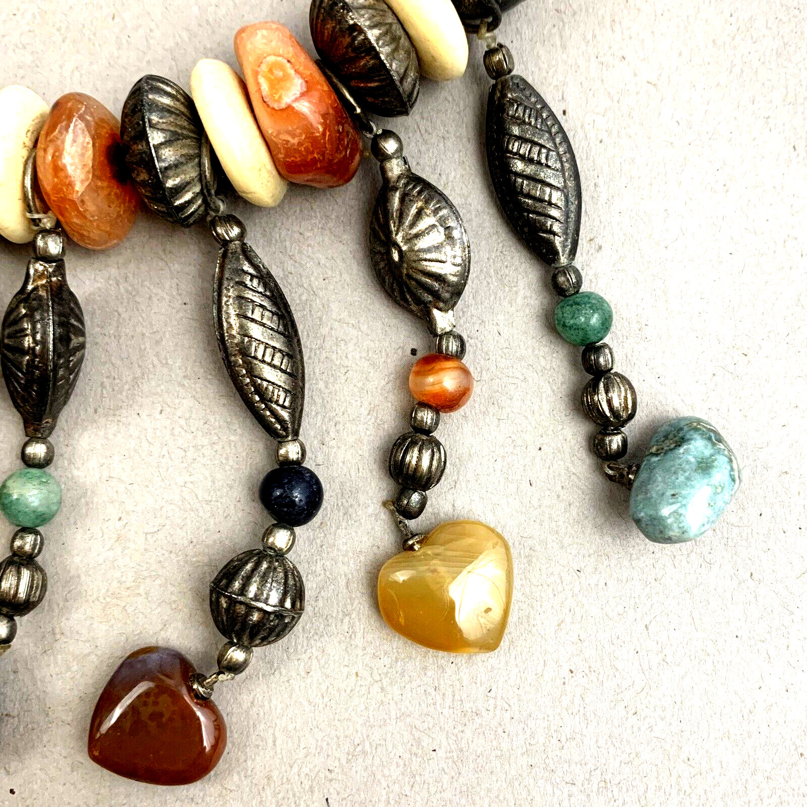 Gemstone Beaded Statement Necklace Dangling Bib B… - image 6