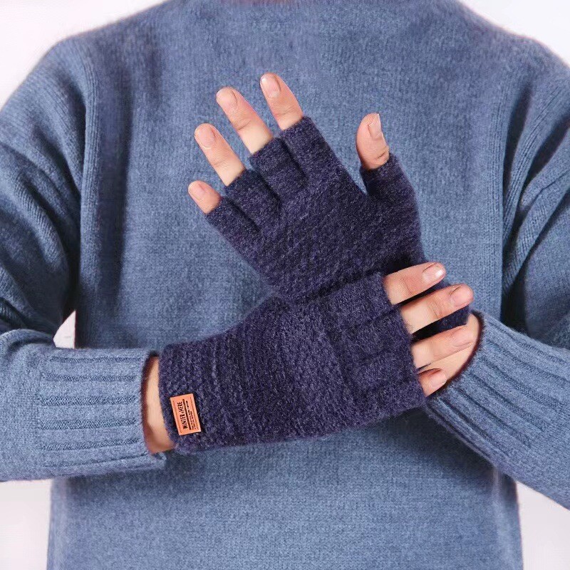 Thermal Fingerless Gloves Mens Womens Knitted Warm Winter Half Finger