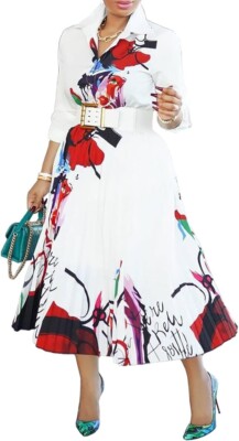 VERWIN Women Bow Collar Patchwork  Long Sleeve Loose Elegant Maxi Dress XL