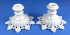 Vintage Westmoreland Ring & Petal Lace White Milk Glass Candlestick Holders