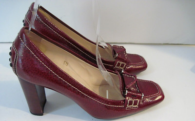 TOD'S Red Patent Leather Top-stitched Loafer Pumps Shoes Size 5 1/2