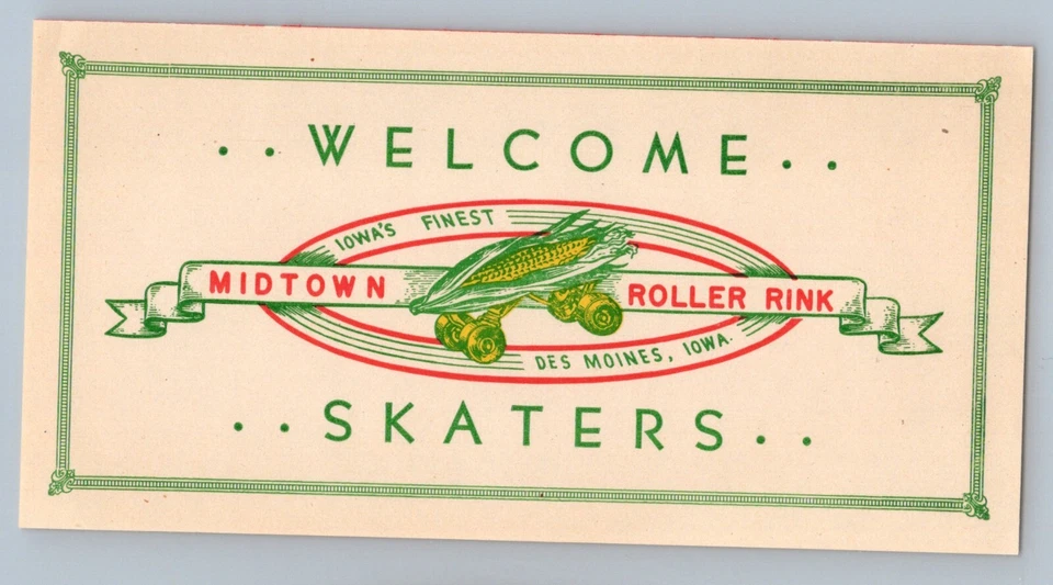 1950s Midtown Roller Skating Rink Sticker Label 11th & Walnut St Des Moines Iowa - Image 2 of 3