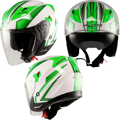Motorradhelm Roller Jet Doppelvisier ECE 22-06 zertifiziert weiß grün