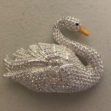 Rare Joan Rivers Silver Tone Clear & AB Crystal Swan Brooch Pin