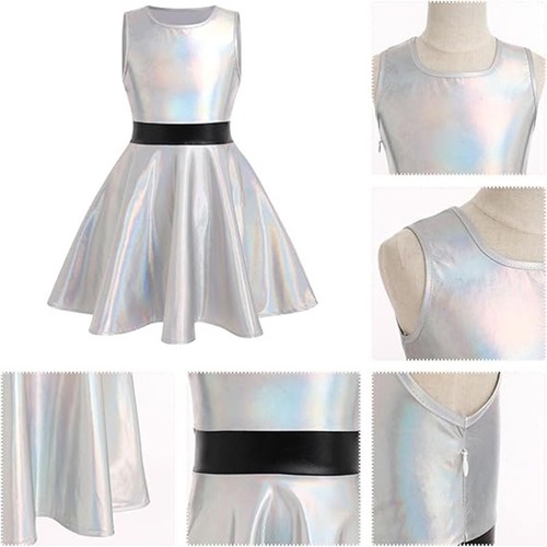 Kids Girls Alien Costume Metallic Sleeveless A Line Tutu Dance Dress Theme Party - Picture 5 of 24