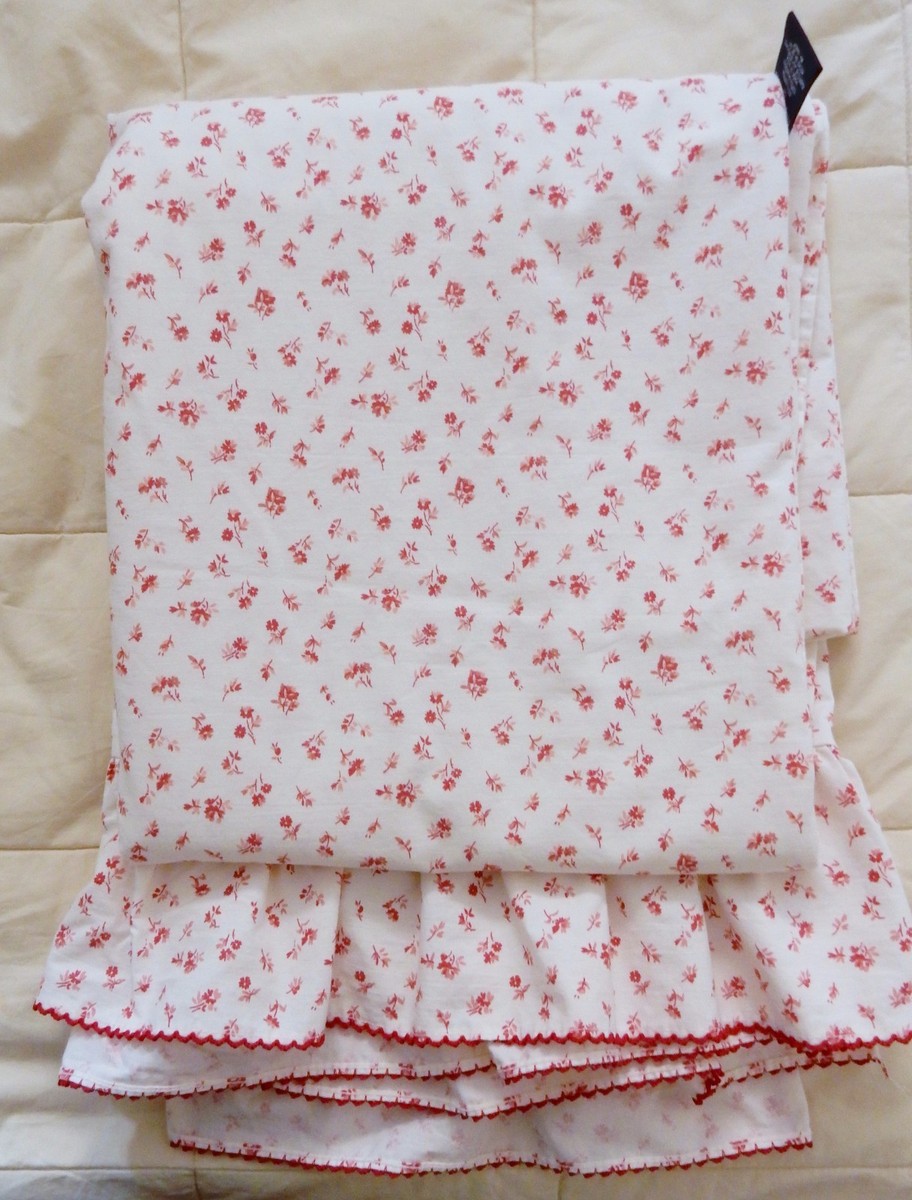 RALPH LAUREN Full Flat Sheet COLCHESTER Ruffle Red Flowers