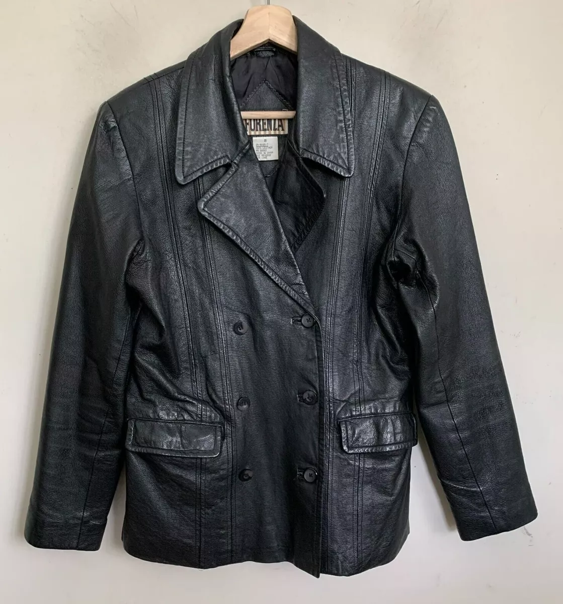 Forenza Jacket Pebbled Black Leather Double Breasted Buttons Pockets Lined  Sz 8 | eBay