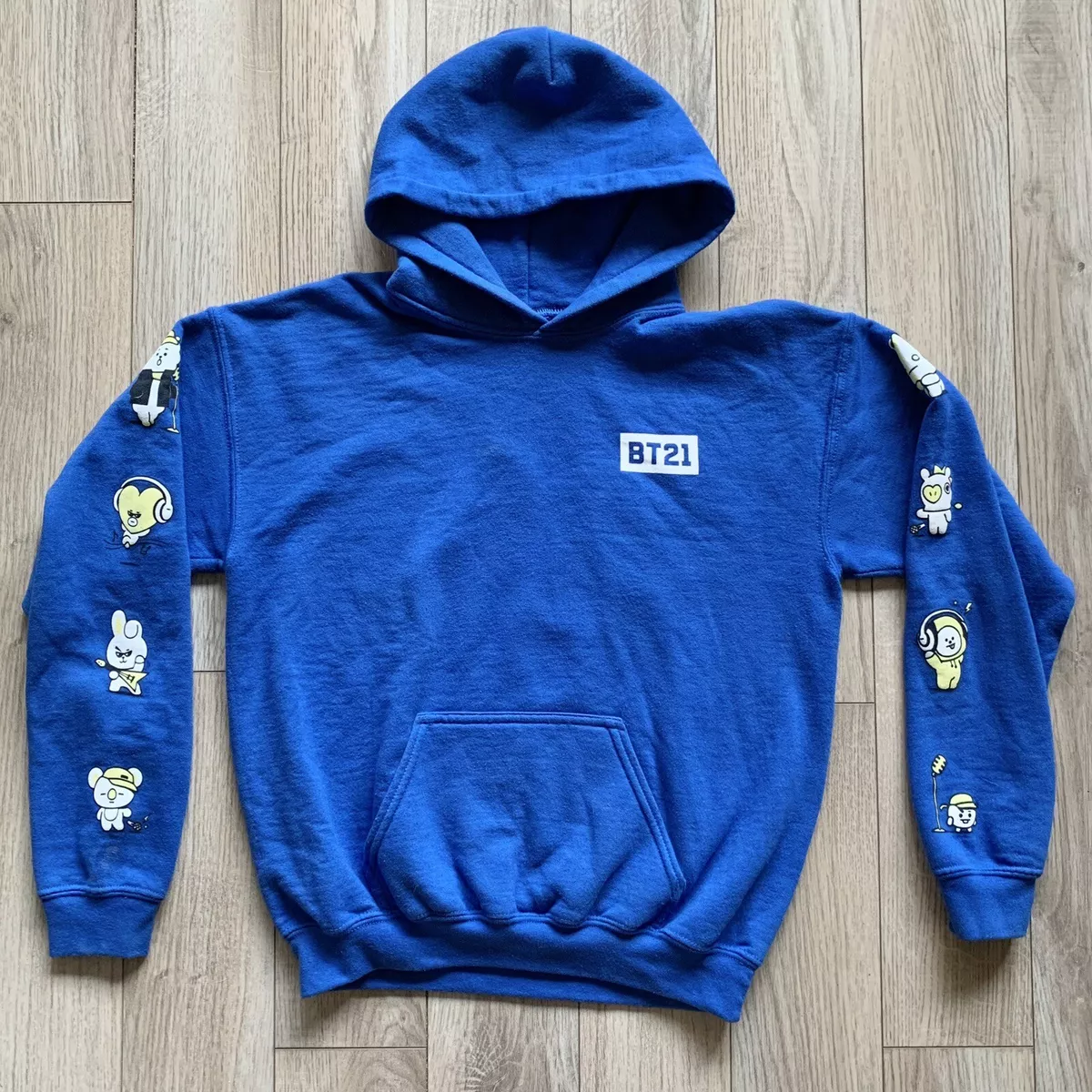 BTS BT21 Line Friends Adult Small Hoodie Hood Sweatshirt Blue Yellow