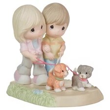 Precious Moments Couple Walking Pet Dogs Figurine I'll Never Let You Go 223003