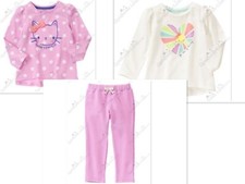 NEW GIRLS TWO LONG SLEEVE TOPS AND FLEECE PANTS OUTFIT SIZE 4 FROM GYMBOREE 