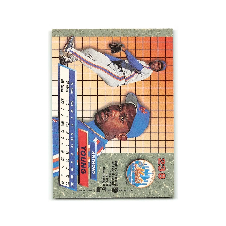 Anthony Young Rookie 1992 Fleer Ultra #238 New York Mets Baseball Card NM - Image 2 of 3
