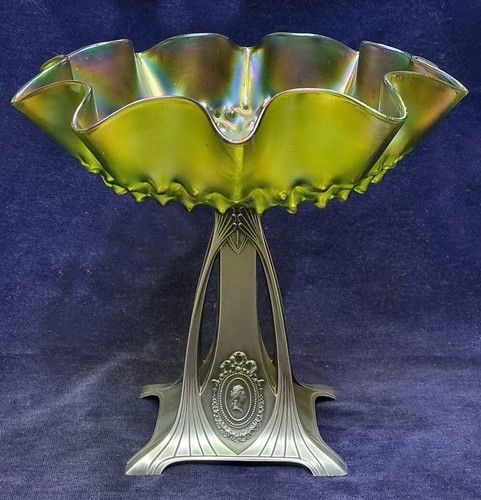 Stunning antique Art Deco WMF silver plated & iridiscent green glass centerpiece - Picture 3 of 12