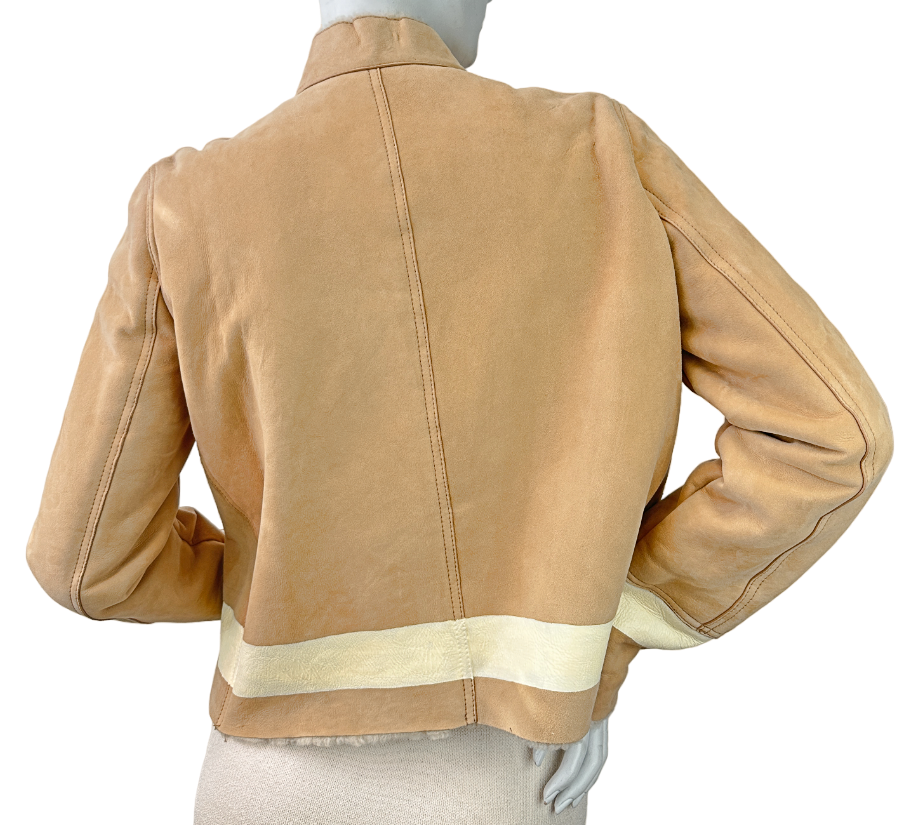 Giacca in pelle scamosciata YSL YVES SAINT LAURENT nuova con etichette 38 6 beige rosso bianco dipinto a righe