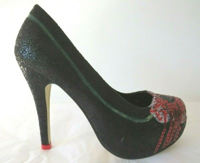 black sequin platform heels