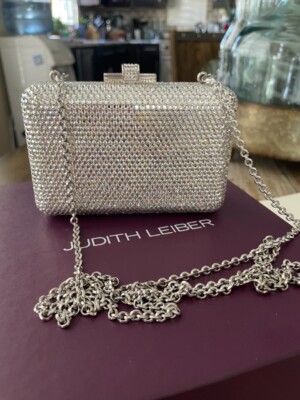 RARE JUDITH LEIBER COUTURE SMALL Silver Slim Slide Crystal Evening Clutch  Bag - Main Image