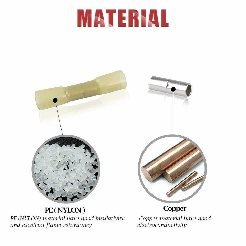 1000Pcs Yellow Heat Shrink Butt Wire Connectors Crimp Terminals AWG 12-10 Gauge - Image 3 of 4