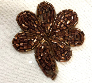 Vintage Small Beaded Flower 1pc Beaded Applique 2.5 X 2.75 Copper Brown