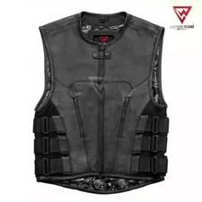 Men's Black Leather Bullet Proof Style Paisley Motorcycle vest - Conceal Carry