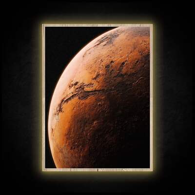 LED Leuchtbild - Mars Planet - Leuchtendes Weltall Wandbild mit Rahmen
