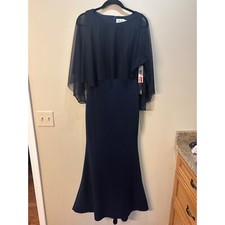 NWT Eliza J Navy Blue Formal Gown Evening Dress Sheer Overlay Size 4