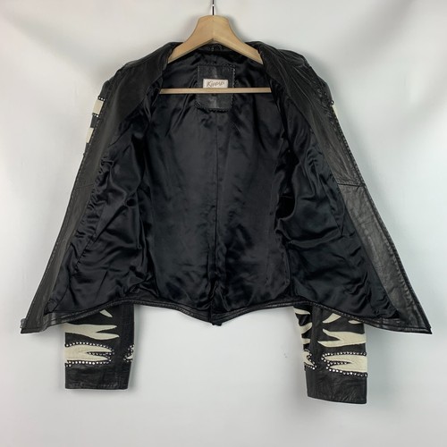 Kippys Jacket Black Lamb Leather/White Cowhide Rhinestone Design Zip Lined Sz 6 - Picture 3 of 13