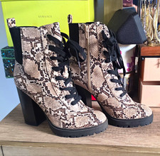 Steve Madden Women’s Snake Print Ankle Bootie Lace-Up Side Zip 9.5