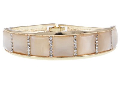 Golden Tone Square Copper Plate Embedded Clear Crystal Rhinestone Fashion Bracel
