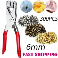 300Pcs Grommet Pliers Tool Kit Punch Hole Eyelet Snap Button Leather Craft 6MM