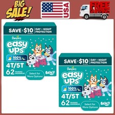 2 Pack Pampers Easy Ups Bluey Potty Training Pants Size 4T5T, 62 Count