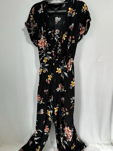 New Look Black Floral Culotte one piece Jumpsuit Size Uk 14