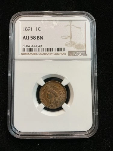1891 Indian Head Cent NGC AU-58 BN