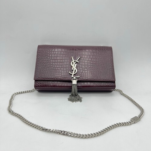 Saint Laurent YSL Medium Kate Tassel Bag Burgundy Croc Embossed Leather SHW