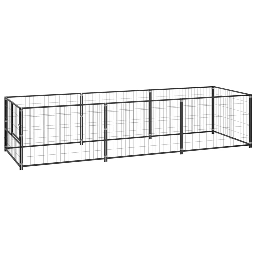 Enclos parc animaux 3 m² en acier Helloshop26 avec porte verrouillable pour chien noir
