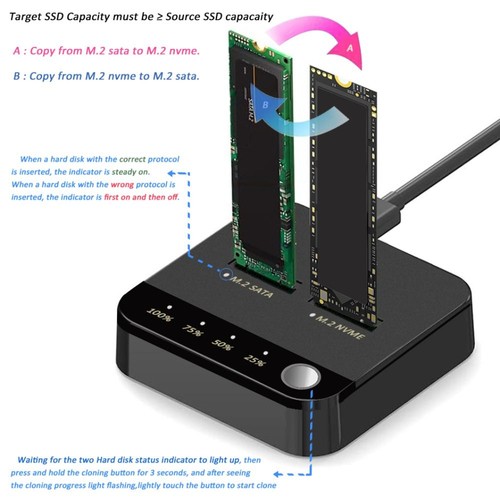 M.2 SATA/NVMe Hard Drive Docking Station Dual-Bay Offline Clone - Picture 2 of 11