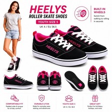 HEELYS Black Pink Roller Skate Shoes Girls Youth Size 5 Wheels Sneakers