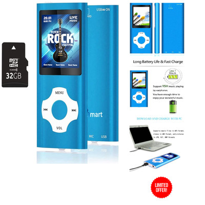 MP3 Player mit 32GB MicroSD Speicherkarte Farbdisplay 1,81 Zoll