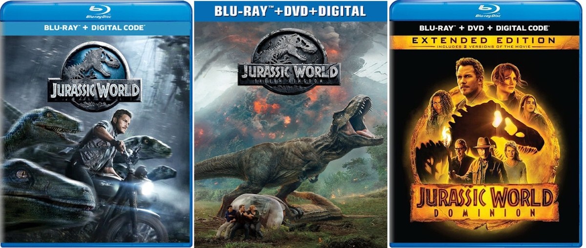 JURASSIC WORLD + FALLEN KINGDOM + DOMINION 3 Blu Ray Set +