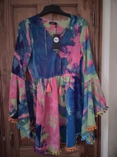 Boohoo BNWT Medium Gorgeous Tropical Pom Pom Beach Dress
