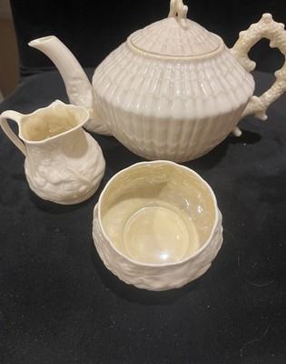 Vintage belleek Tea Pot Sugar And Cream Small Chip On Spout See Photo