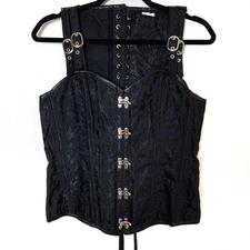 Black Brocade Corset Top 2XL Whimsigoth Steampunk Gothic Lace Up Back Witchy