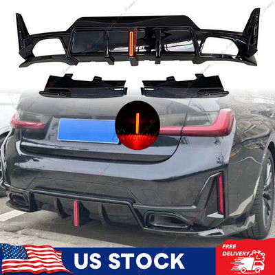 Fits BMW G20 LCI M-Sport 2023-2026 Gloss Black Rear Lower Diffuser w/ LED Light
