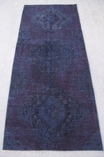 Vintage Accent Rug 2,8x6,5 ft, Blue Black Solid Rug Wool