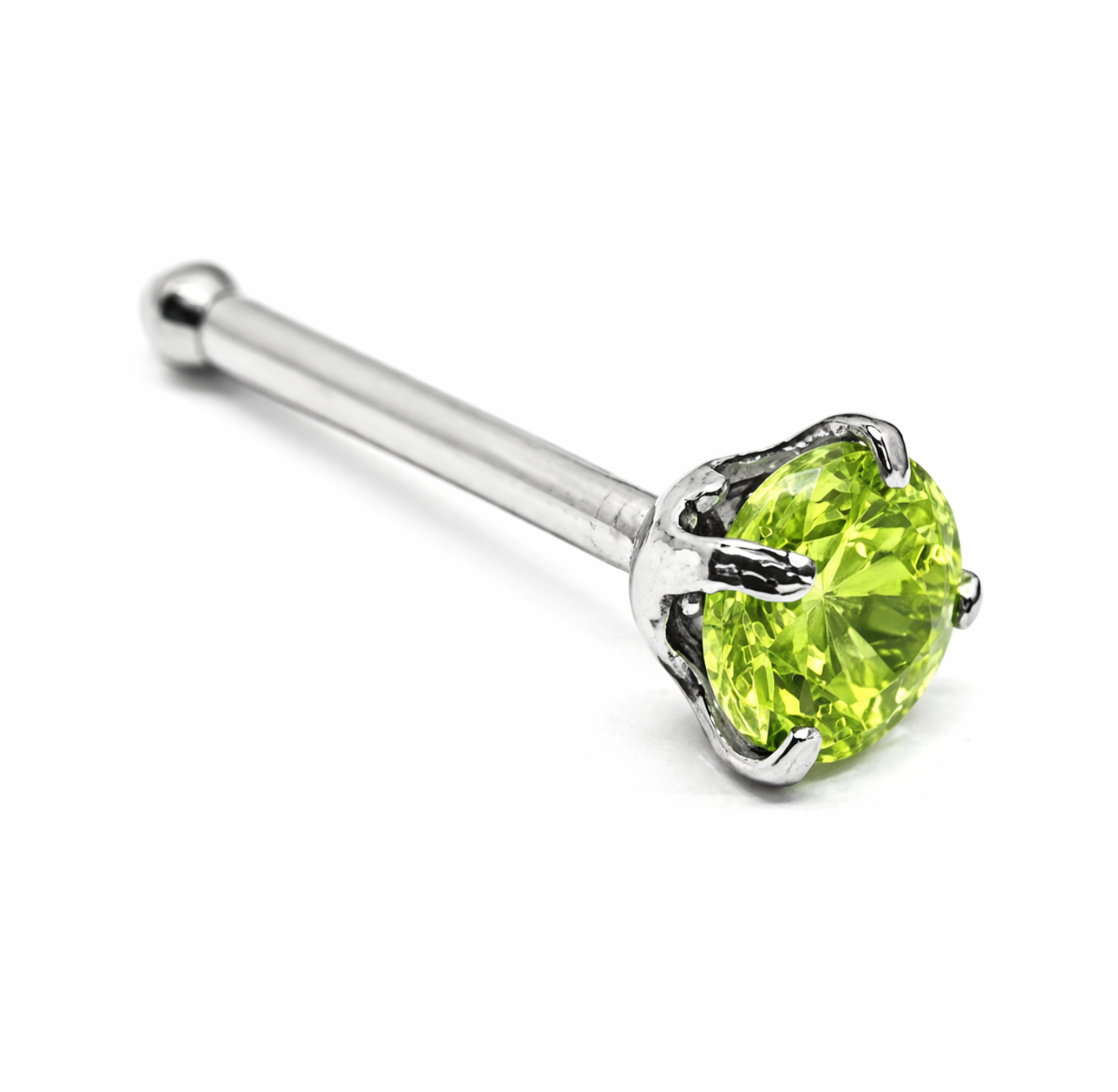 Peridot Nose Stud 3mm Claw Set Crystal 20g (0.8mm) Titanium Ball Stud g23