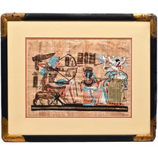 EGYPTIAN Original Vintage 19thC Signed Ancient King Tut Hunting Papyrus Painting