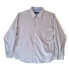 Hart Schaffner Marx Button Up Shirt Mens Size XL LS Cotton Flip Cuff Gray Blue