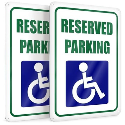 Handicap Reserved Parking Signs, 8 x 12 Inch Reflective Aluminum, 2 Pack