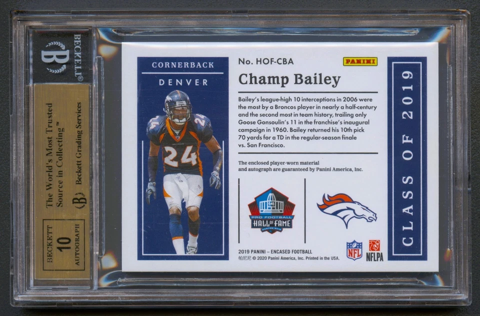CHAMP BAILEY 2020 ENCASED HALL OF FAME INSCRIPTION JERSEY AUTO /25 BGS 9.5/10 - Image 2 of 2